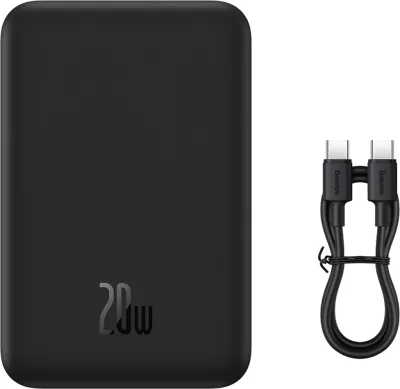 Powerbank Baseus Magnetic Mini 20000 mAh 20W me kabllo USB-C/USB-C, e zezë