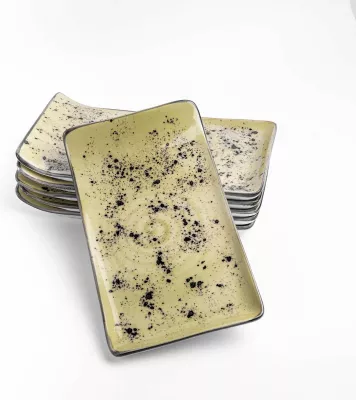 Pjatë drejtkëndore Fine Dine 300x200 mm porcelan, jeshile ulliri, set 6 copë