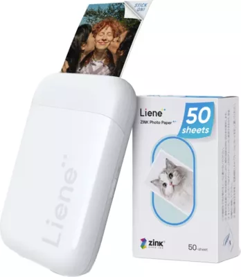 Printer fotografish portativ Liene Pearl KW001-65022, 2x3\", Zink, Bluetooth, 50 fletë, i bardhë