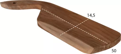 Dërrasë prerëse për kuzhinë, FH4289, dru tik, ngjyrë natyrale, vrimë varëse, dorezë e pjerrët, 14,5x50x2H cm