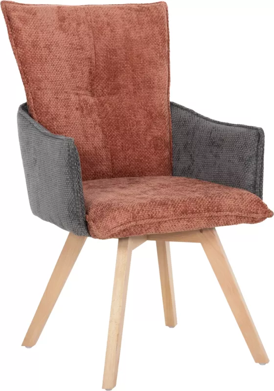 Karrige ngrënieje me krahë REX FH9847.06, ngjyrë e kuqe tullë-gri, këmbë druri ahu, 53x60x93H cm., set prej 2 copë