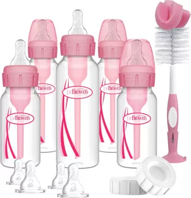 Set Dhuratë Pink – Biberon i Ngushtë Anti-Kolik + Opsione Anti-Kolik për Foshnja Dr. Brown's