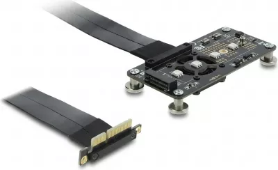 Adapter PCI Express DeLOCK PCIe 3.0 x4 në M.2 Key M, me ventilator, kabllo 10 cm, i zi