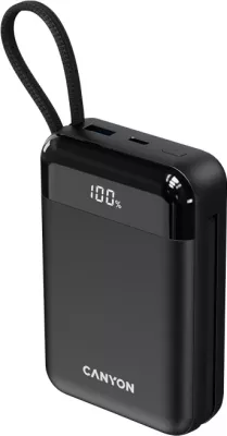 Power bank CANYON OnPower 204 20000 mAh 22.5 W, kabllo e integrume USB-C/Lightning, e zezë