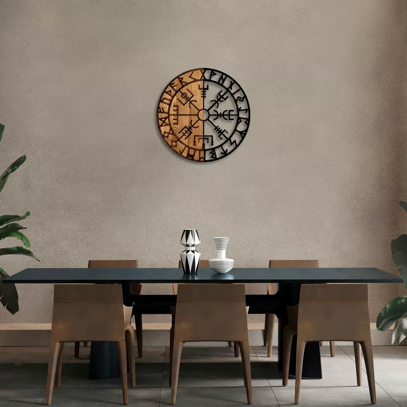 Aksesor dekorativ prej druri për mur, Wallity Vegvisir - 331, ngjyrë e zezë dhe arre, 56cm