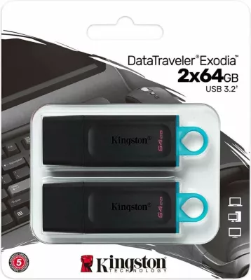 USB Kingston DataTraveler Exodia 64GB, 2 copë, USB 3.2, nero/celeste