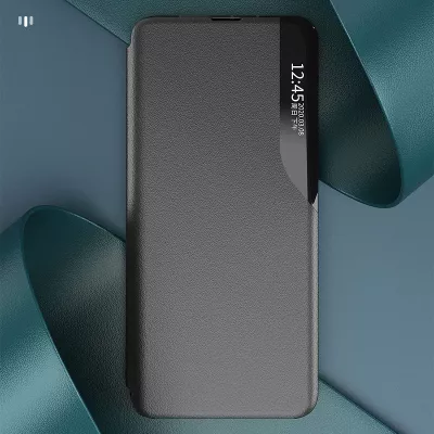 Mbështjellës Hurtel Eco Leather View Case për Samsung Galaxy A54 5G, me kapak dhe qëndrim, e zezë