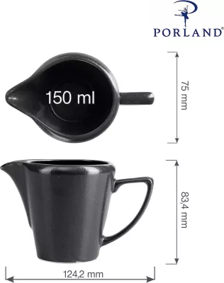 Kremiere porcelani Porland Seasons Coal 150 ml, e zezë, set 6 copë