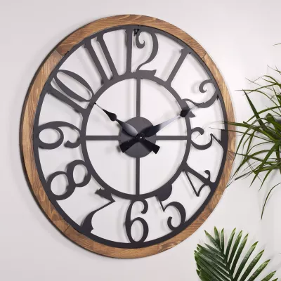 Orë muri dekorative, metalike, Wallity Bonni, e zezë dhe lis, 80cm