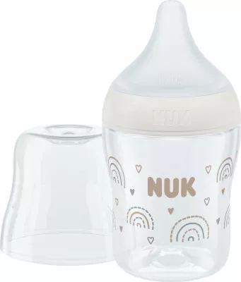 Biberon NUK Perfect Match 10743092 150 ml me biberon silikoni, indikator temperature, anti-kolik, transparent/bezhë, 1 copë