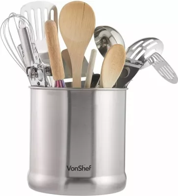 Mbajtës veglash kuzhine VonShef 1507143, çelik inox, deri 20 vegla, 17.5 x 17.5 cm, argjendtë