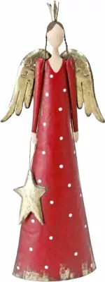 Dekor engjëll për Krishtlindje, metalik, e kuqe, ar, e bardhë, 27x12x74cm