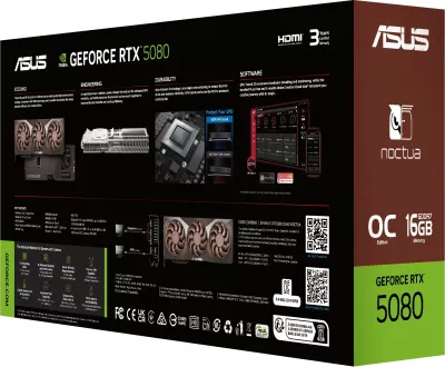 Kartelë grafike ASUS RTX 5080 Noctua OC Edition 16GB GDDR7, 3 ventilatorë, kafe