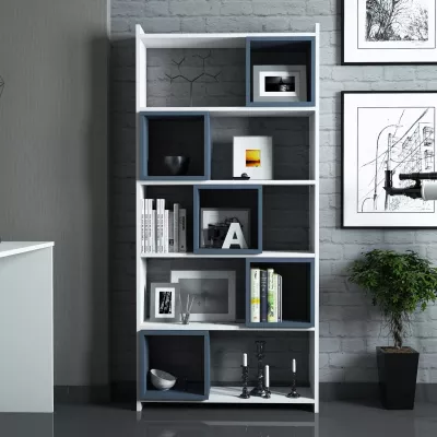 Tavolinë studimi me raft librash, ngjyrë bardhë e kaltër, Hanah Home, Box