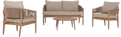 Set lounge për jashtë, 4 pjesë, KANU, dru akacie, kornizë metalike, litar, bezhë, FH6416