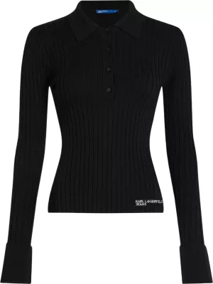 Xhemper polo për femra Karl Lagerfeld Jeans KLJ Ls Knitted Polo B1W18026, i zi [Madhësia: XS]