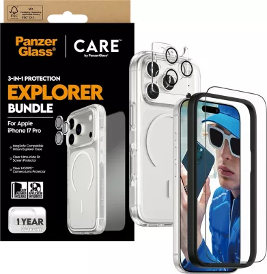 Mbështjellës PanzerGlass CARE 3-in-1 Flagship Explorer Bundle për iPhone 17 Pro transparent