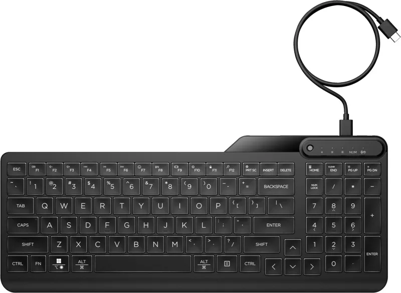 Tastierë HP 405 Multi-Device me ndriçim, me kabllo, USB Type-C, e zezë