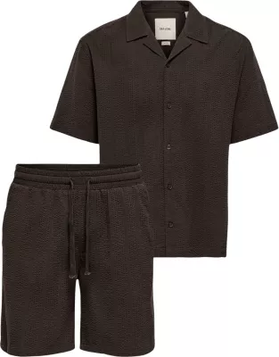 Set këmishë me shorce për meshkuj Only & Sons ONSCRUZ RLX Seersucker, kafe e errët [Madhësia: XS]