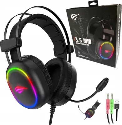 Kufje gaming HAVIT Gamenote HV-H2016D, me mikrofon, RGB LED, 50mm, kabllo 2m, 2x 3.5mm + USB (vetëm për drita), të zeza