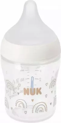 Biberon NUK Perfect Match 10743092 150 ml me biberon silikoni, indikator temperature, anti-kolik, transparent/bezhë, 1 copë