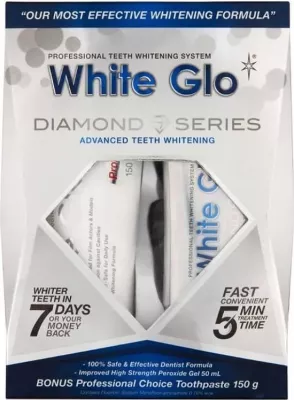 Sistem zbardhje dhëmbësh White Glo Diamond Series, 100ml + 50ml + tabaka