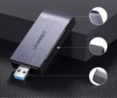 Lexues kartelash memorie UGREEN 50541, 4-në-1 USB 3.0 (SD/microSD/CF/MS), argjend