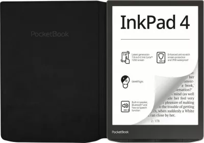 Këllëf flip PocketBook InkPad 4 7.8", me mbyllje magnetike, eko-lëkurë, i zi