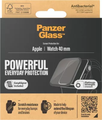 Mbrojtës ekrani PanzerGlass për Apple Watch Series 4/5 40mm, transparent, kornizë e zezë
