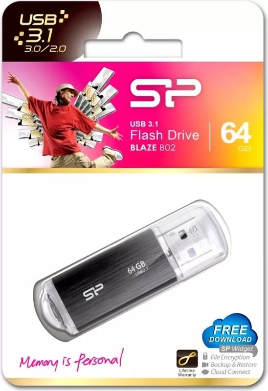 USB Flash Drive Silicon Power Blaze B02, 64GB, Lloji A, Gjen 1, e zezë