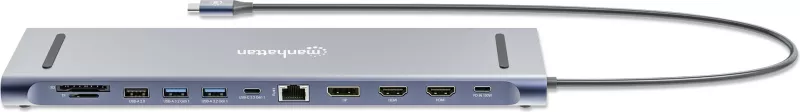 Docking station MANHATTAN 12-in-1, 4K, 1xHDMI, 2xDP, 3xUSB-A, gri