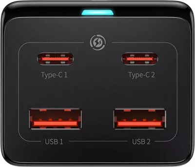 Kasë karikues Baseus GaN3 Pro, 100W, 2x USB-C + 2x USB, prizë AC, e zezë