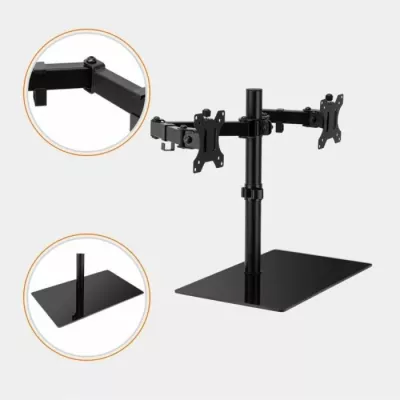 Mbajtëse tavoline për dy monitorë VONHAUS 3000484 13-27\", bazë xhami, e zezë