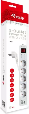 Shtrirës rryme EQUIP 245554, 5 dalje, 2 USB, 1.8m, bardhë