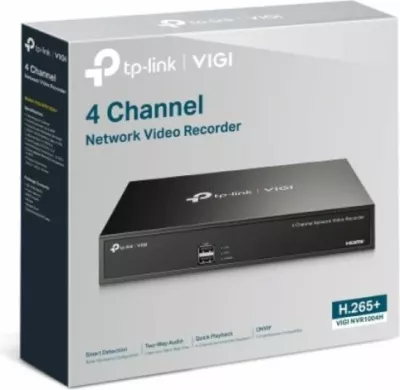 NVR (Network Video Recorder) TP-LINK VIGI NVR1004H, 4-kanal, 4K HDMI, 1x SATA deri 10TB, e zezë
