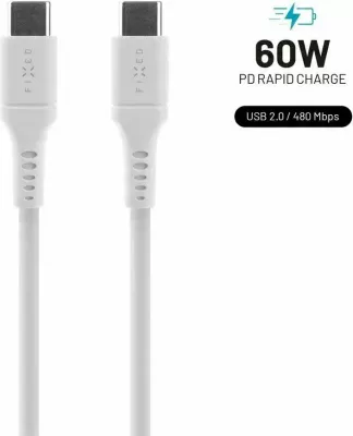 Kabllo USB-C–USB-C Fixed FIXDLS-CC2-WH 2 m PD 60W, e bardhë, me organizues ngjitës dhe rrip Velcro