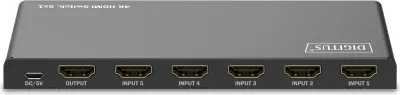 Switch HDMI Digitus 4K, 5x1, HDMI, Micro-USB, Metal, Zi