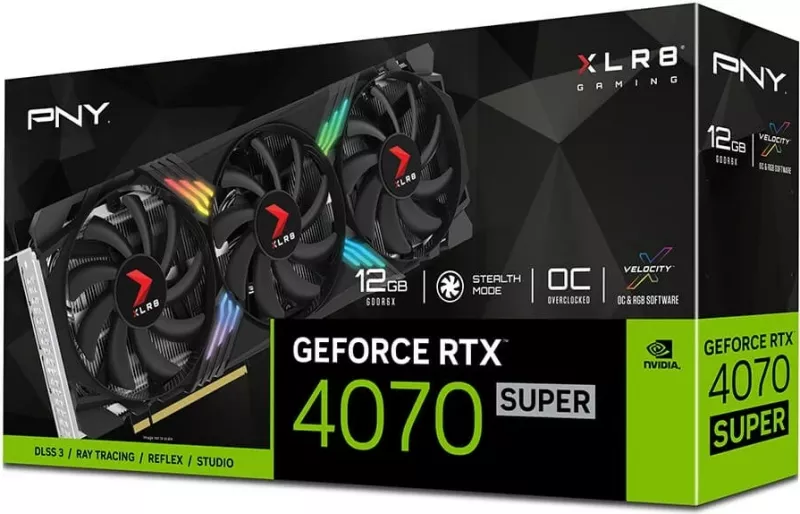 Kartelë grafike PNY GeForce RTX 4070 SUPER XLR8 Gaming VERTO EPIC-X RGB, 12 GB, e zezë