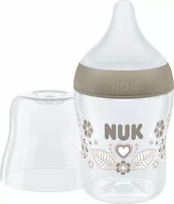 Biberon NUK Perfect Match 10743092 150 ml me biberon silikoni, indikator temperature, anti-kolik, transparent/bezhë, 1 copë