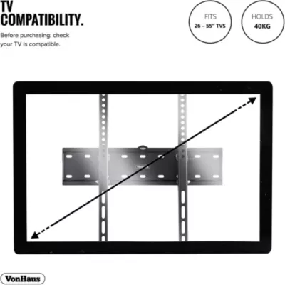 Mbajtëse muri për TV VONHAUS 3000473 26-55\" tilt -12°/+12°, VESA 200x200-400x400, deri 40 kg, e zezë