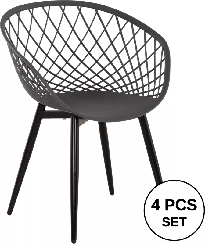 Karrige me krahë ARIADNE FH8001.30, ngjyrë gri, polipropilenë, këmbë metali të zeza, 63x56x80H cm, set prej 4 copë