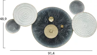 Dekor muri FH7551 metal, forma të ndryshme rrethore, bardhë, gri, ar