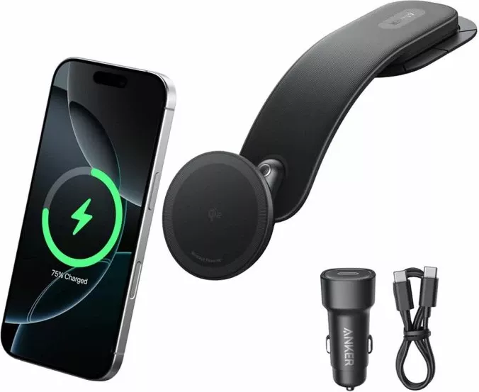Karikues wireless magnetik për veturë, ANKER Nano MagGo B2216H11, 15W, me mbajtëse, i zi, set me adapter 25W + kabllo USB-C