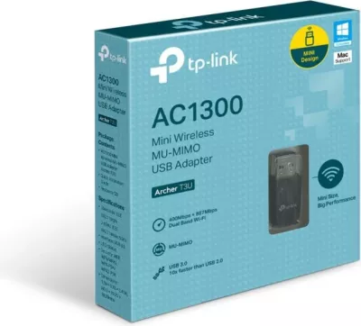 Adapter Wi‑Fi USB, TP-Link Archer T3U, AC1300 dual-band MU-MIMO, USB 3.0, e zezë