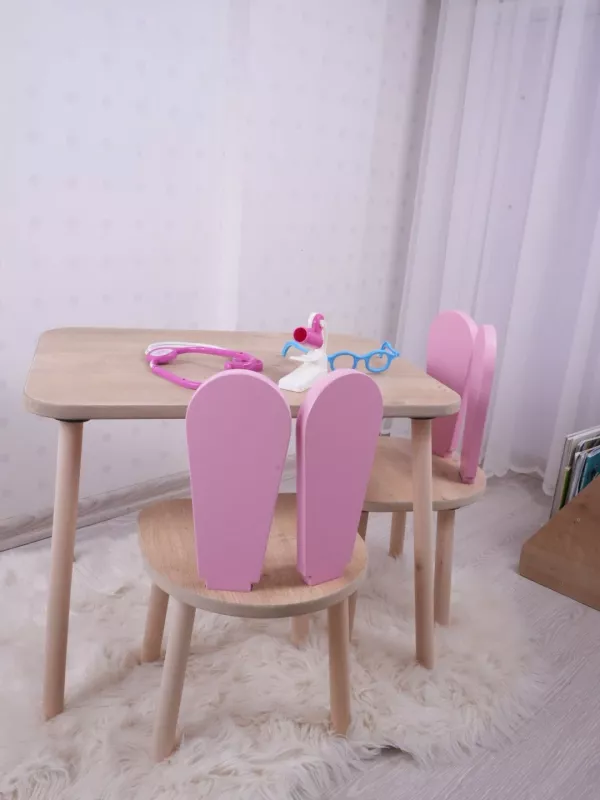 Set tavoline për fëmijë Hanah Home, Bunny, një tavolinë me një karrige, rozë, kafe
