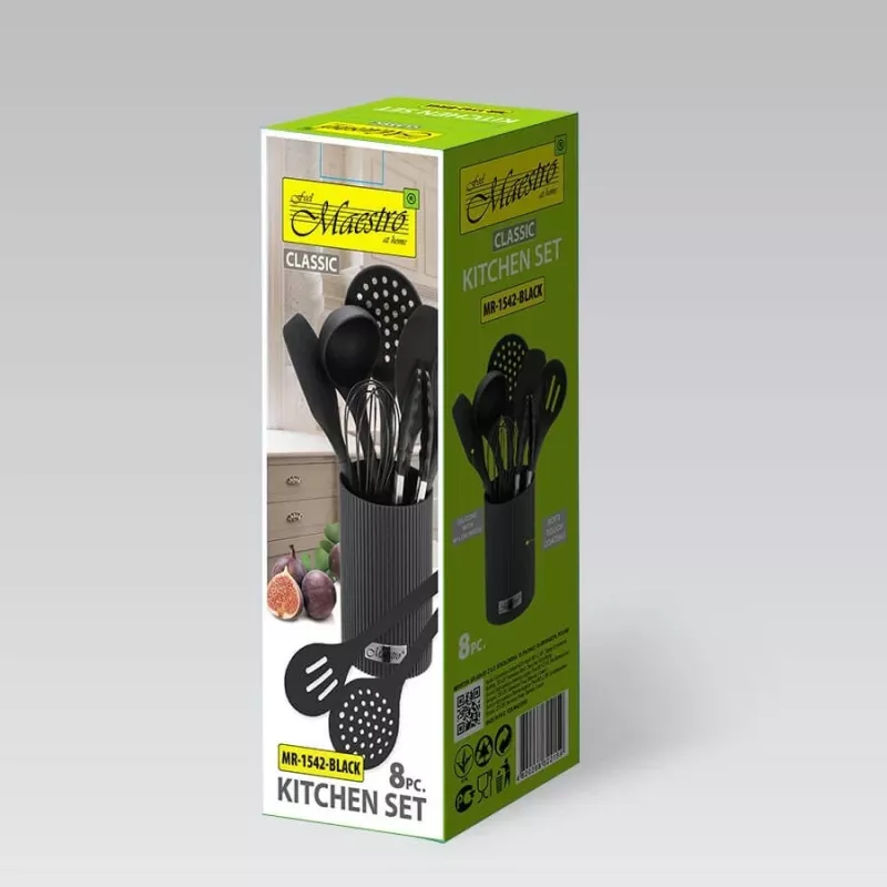 Set veglash kuzhine Maestro MR-1542-BLACK, 8 pjesë, Silikon, E zezë