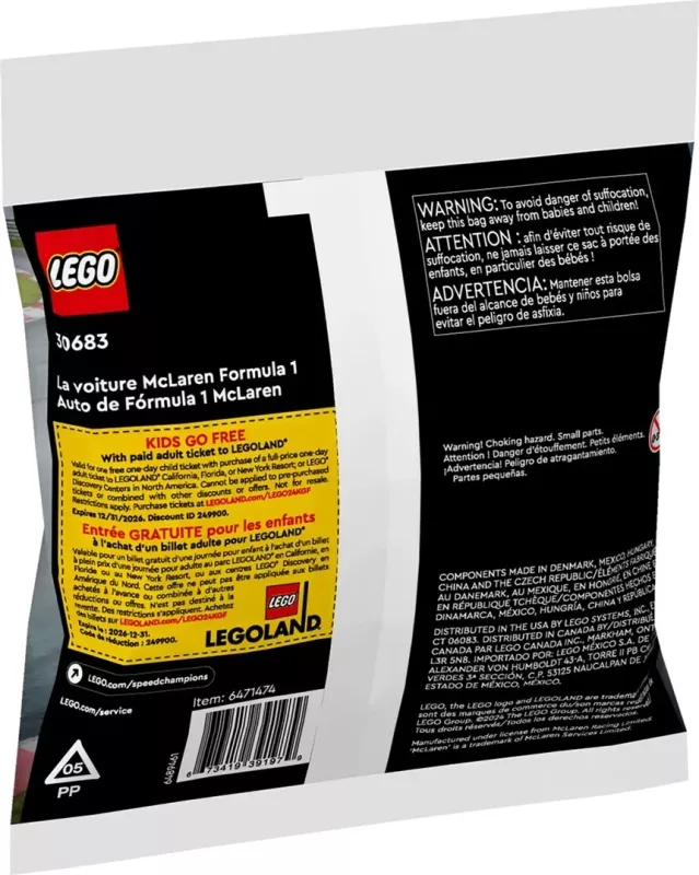 Set LEGO Speed Champions McLaren Formula 1 Car 30683, 58 pjesë, për fëmijë 7+