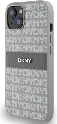 Mbështjellës DKNY Mono Stripe & Metal Logo për iPhone 15/14/13, 6.1", Bezhe