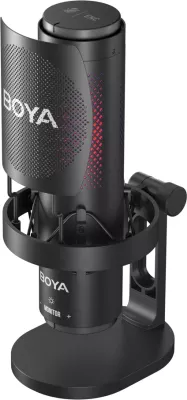 Mikrofon BOYA K9 me kabllo USB-C, 48 kHz 24-bit, RGB, me stendë tavoline dhe pop filter, i zi
