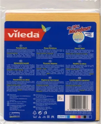 Pëlhurë për dritare Vileda Window Cloth 141327, 30% mikrofibër, e verdhë, 1 copë